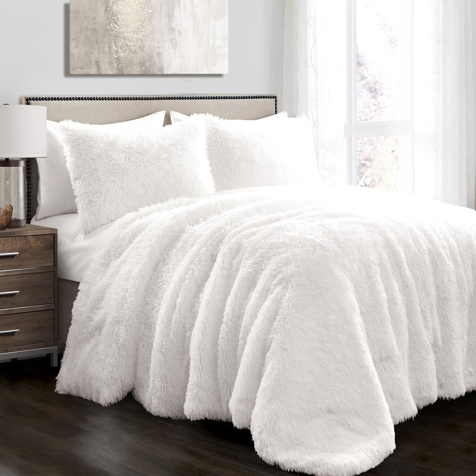 Bedding Bundle: Emma Faux Fur Comforter Set + Ava Diamond Quilt Set