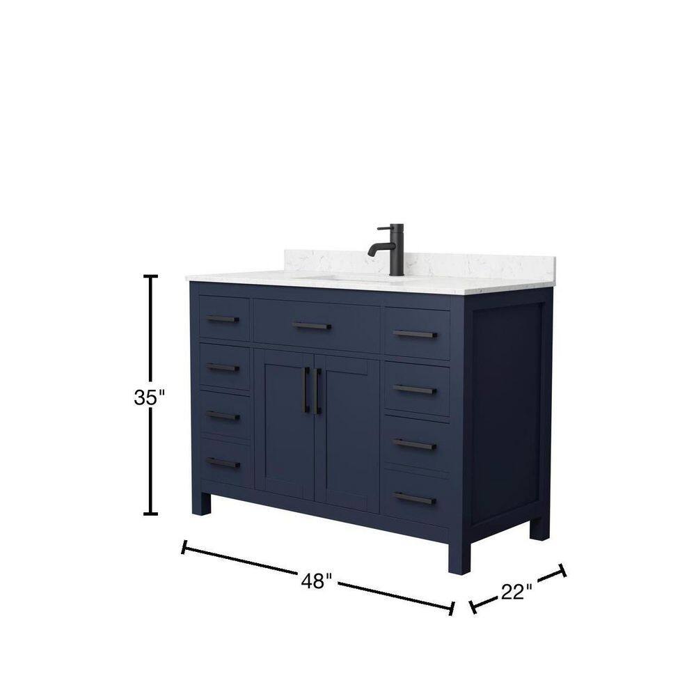 Wyndham Collection Beckett 48 in. W x 22 in. D x 35 in. H Single Sink Bathroom Vanity in Dark Blue with Carrara Cultured Marble Top WCG242448SBBCCUNSMXX