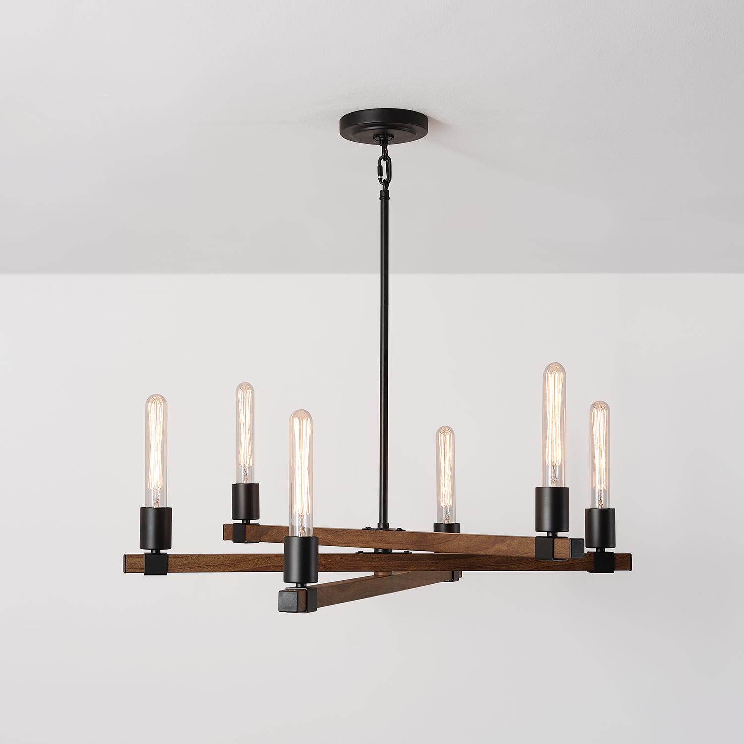 Globe Electric Walken 6Light Matte Black Chandelier with Faux Wood Accents 60546  Crowdfused