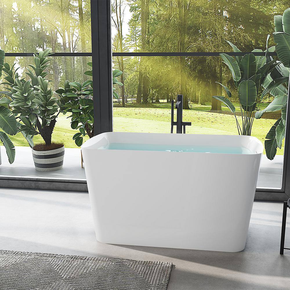 Mokleba 47 in. Acrylic Freestanding Flatbottom Japanese Soaking Bathtub with Pedestal Not Whirlpool SPA Tub in Glossy White BTHDEB1327047