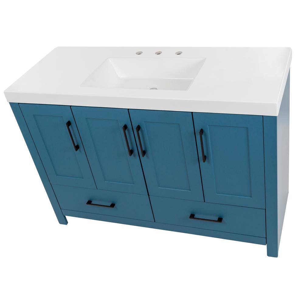 Home Decorators Collection Radien 48.5 in. W x 18.75 in. D x 34.14 in. H Bath Vanity in Admiral Blue with White Cultured Marble Top RN48P2-AE