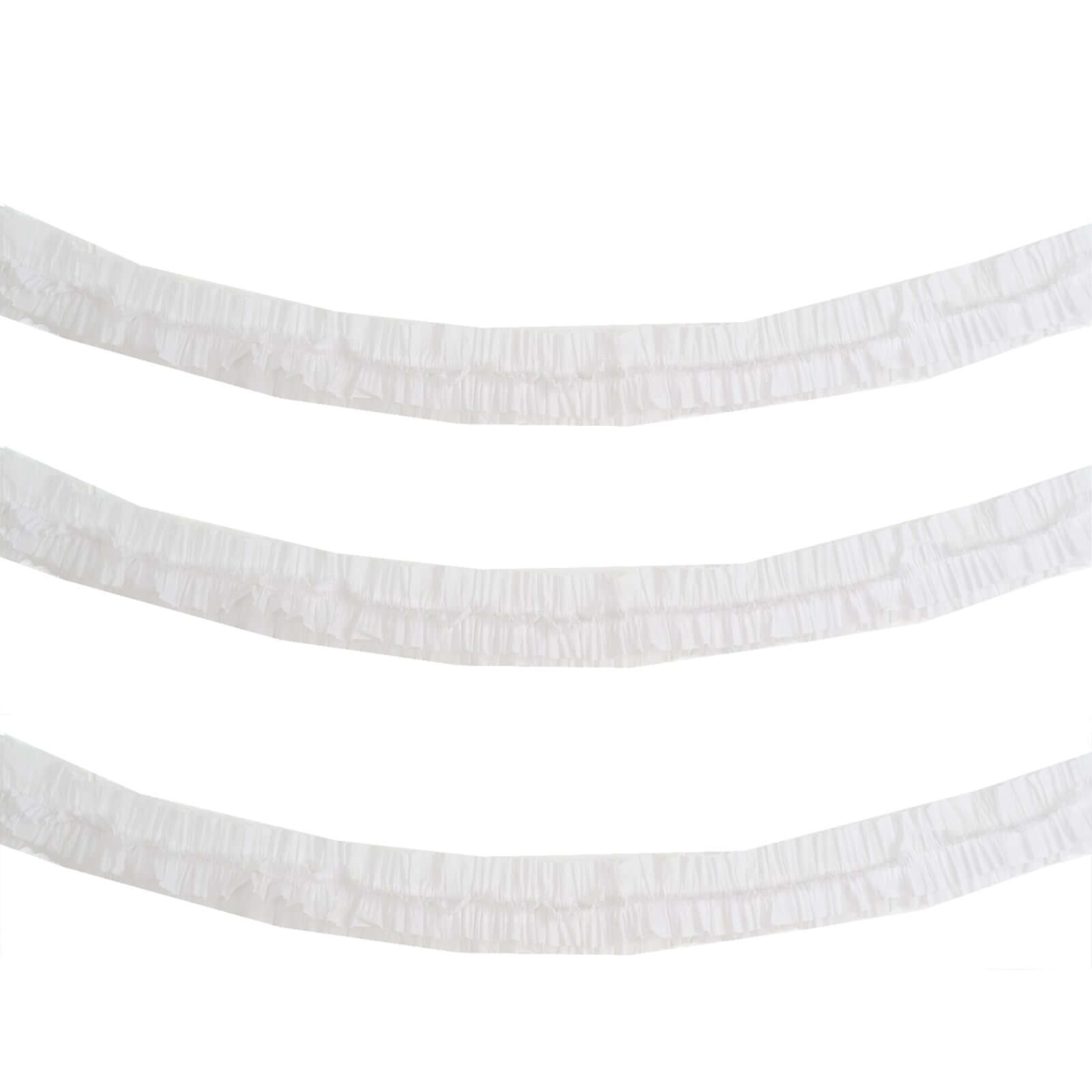 3 Pack White Ruffled Paper Streamer Rolls, Crepe Tissue Party Decorations 28ft