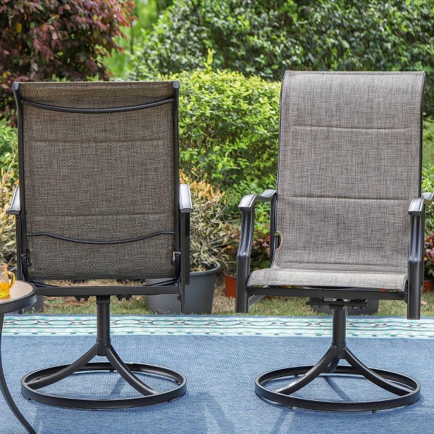 2pk Steel Patio 360 Swivel Padded Arm Chairs With Sling Seat amp Back Captiva Designs