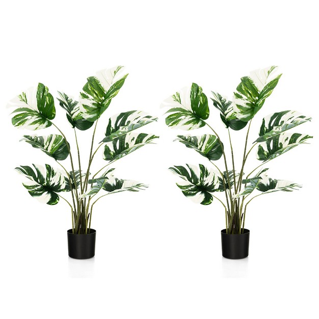 Tangkula 4ft Artificial Monstera Deliciosa Tree 2-pack Fake Plant Faux Tree For Decor