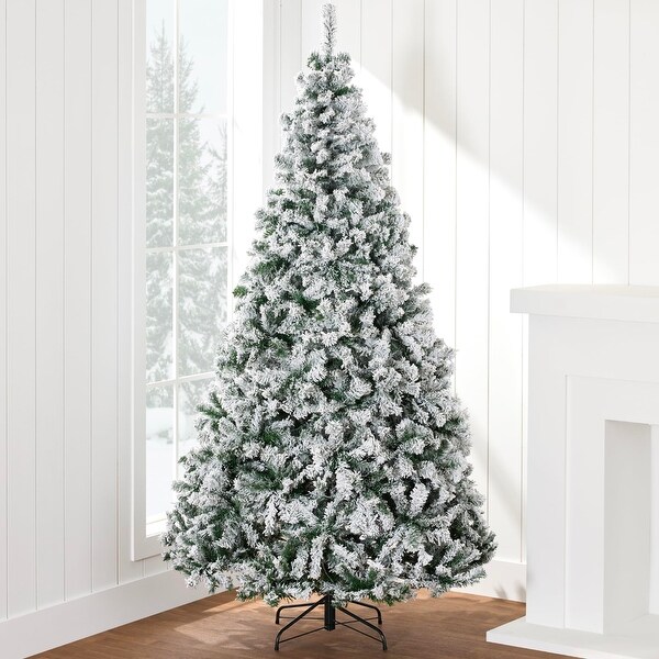 Artificial Christmas Tree，6ft Unlit Snow Flocked Design Pine Tree，Full Appearance Snowy w/Easy Assembly，Metal Stand