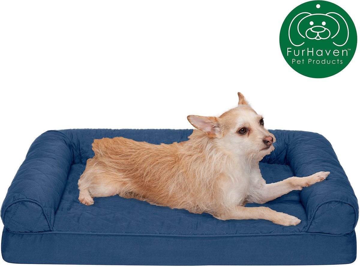 FurHaven Quilted Orthopedic Sofa Cat and Dog Bed w/ Removable Cover， Navy， Medium