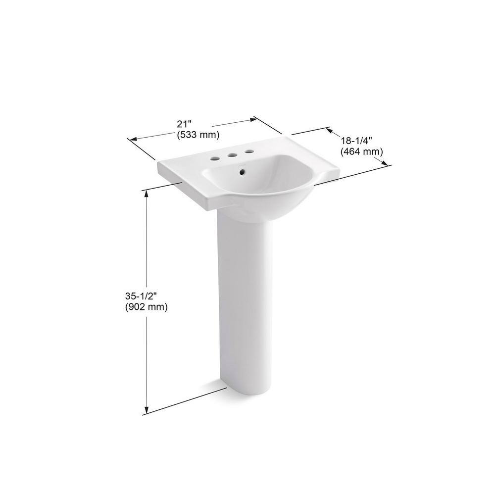 KOHLER Veer 21 in. Vitreous China Pedestal Combo Bathroom Sink in White with Overflow Drain K-5265-4-0