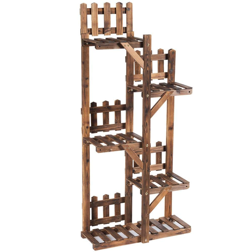 Costway 5-Tier Carbon Baking Wood Outdoor Plant Stands Multifunctional Storage Rack Display Shelf J9D34-A35