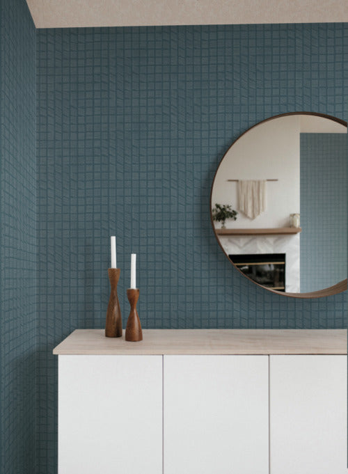 Kindling Wallpaper in Blue and Ivory from the Norlander Collection