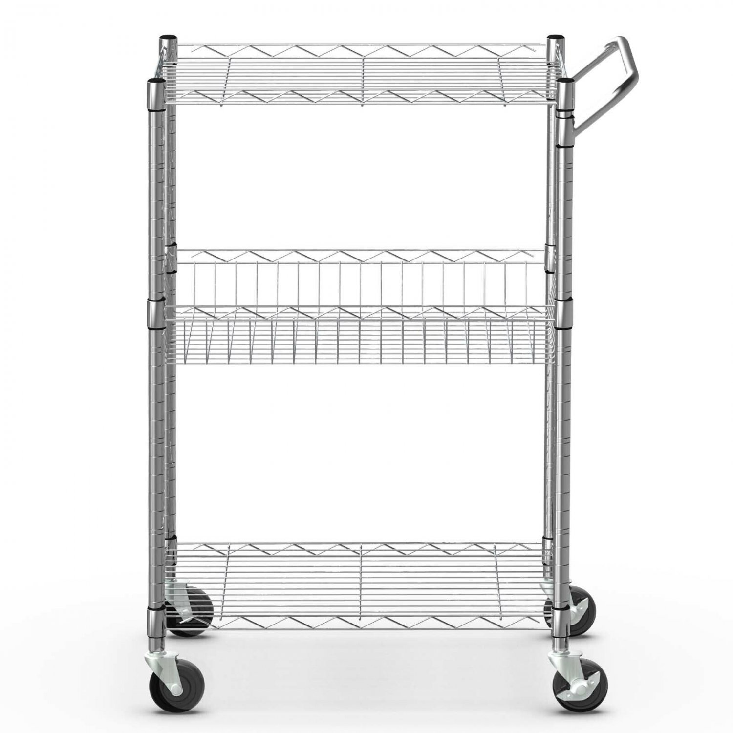 Goplus 3-Tier Utility Cart Heavy Duty Wire Rolling Cart Kitchen Storage Trolley