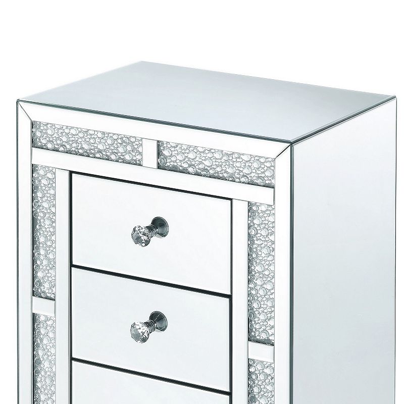 Mirrored Wooden Night Table with Flat Base and 3 Drawers， Silver