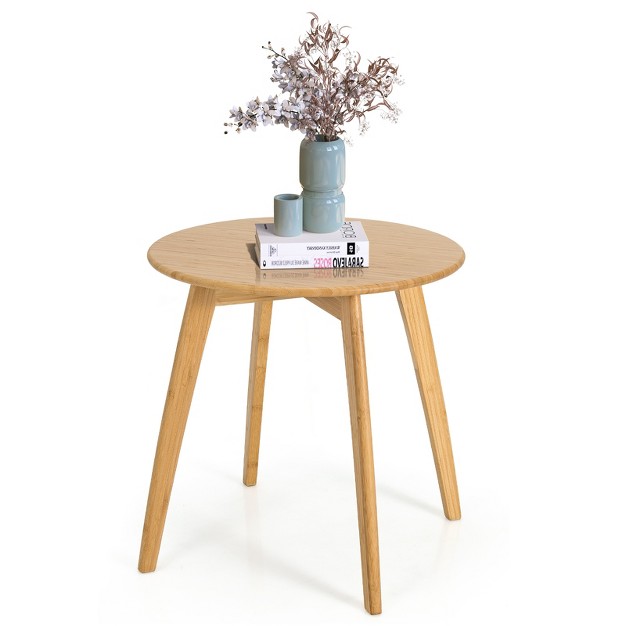 Round Natural Bamboo Side Table Coffee Table Modern Stylish End Table W 4 Splayed Legs For Living Room Bedroom