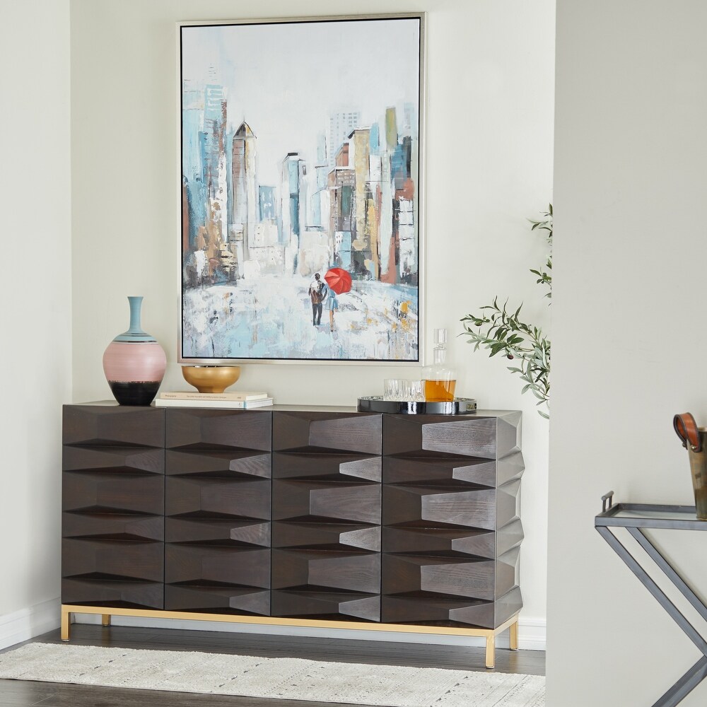 Brown Wooden 1 Shelf and 4 Doors Geometric Cabinet