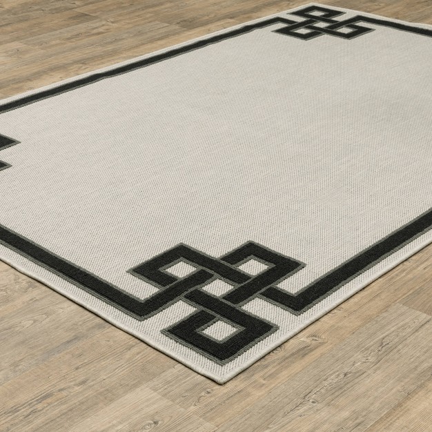 Trinity Corner Detail Border Patio Area Rug Beige black Captiv8e Designs