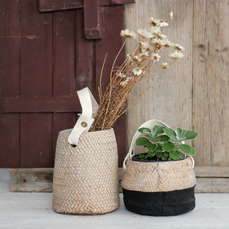 Wholesale Weaving Design Cement Hanging Pots Flower Vases for Home Garden Decor Plant Round Shape Modern Used with Flower/green