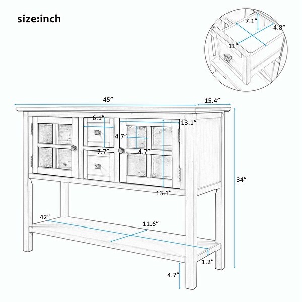 45'' Modern Console Table Sofa Table for Living Room with 2 Drawers， 2 Cabinets and 1 Shelf， Blue