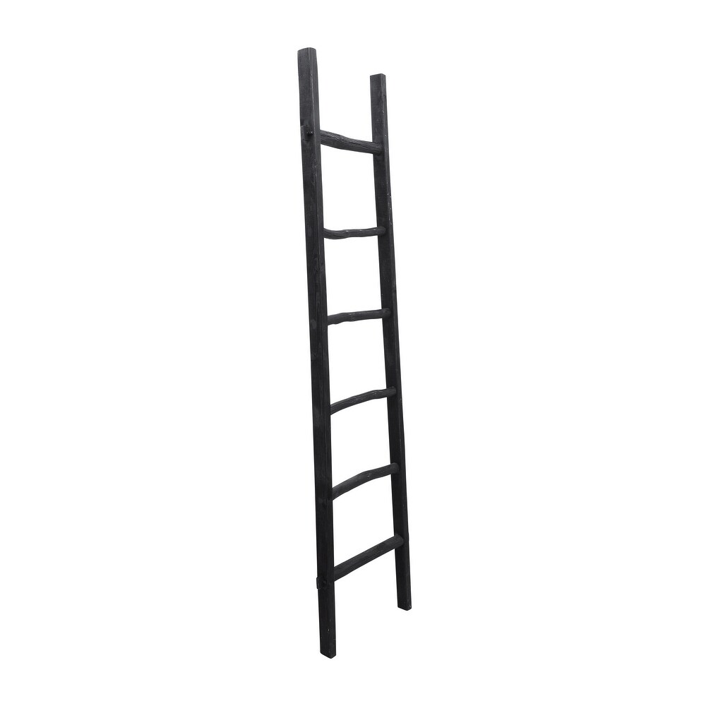 Tall Blanket Ladder  Decorative Freestanding Wooden Ladder for Quilt Storage  Black  19 L x 2 W x 76 H   19\