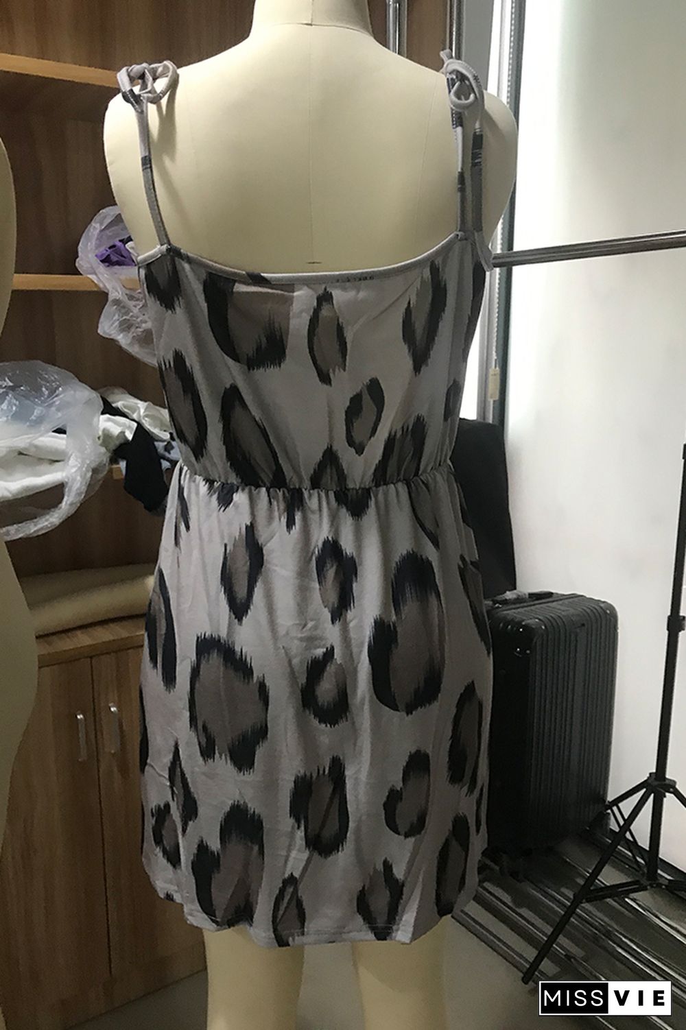 Wholesale Leopard Print V-neck Slip Mini Dress