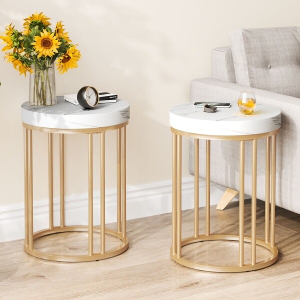 Round Side Table End Table， Accent Table with Metal Frame - 9.69