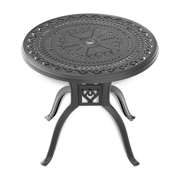 Cast Aluminum Patio Dining Table with Black Frame and Umbrella Hole