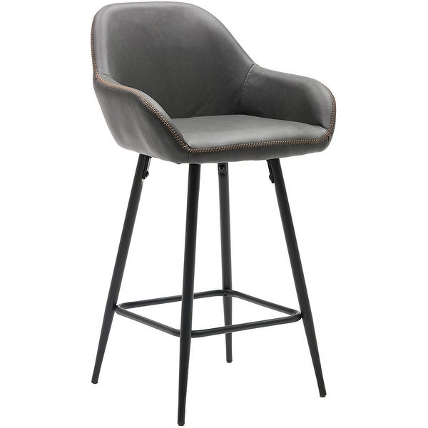 Grey Bucket Upholstered Dark Accent Barstool Chair (Set of 2)