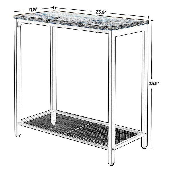 Industrial Wood and Metal Side Table with Open Mesh Shelf， Brown and Black - 23.6 H x 23.6 W x 11.8 L Inches