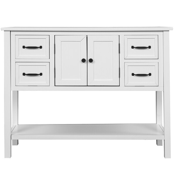 Console Table with 4 Drawers， 1 Cabinet and 1 Shelf