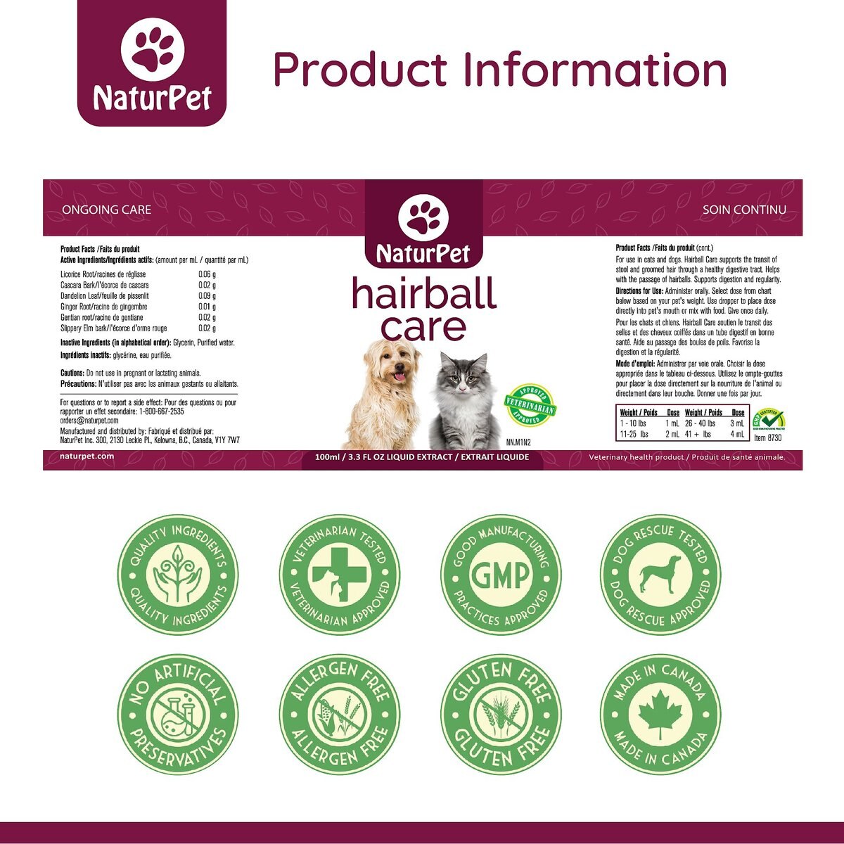 NaturPet Liquid Hairball Control Supplement for Cats and Dogs