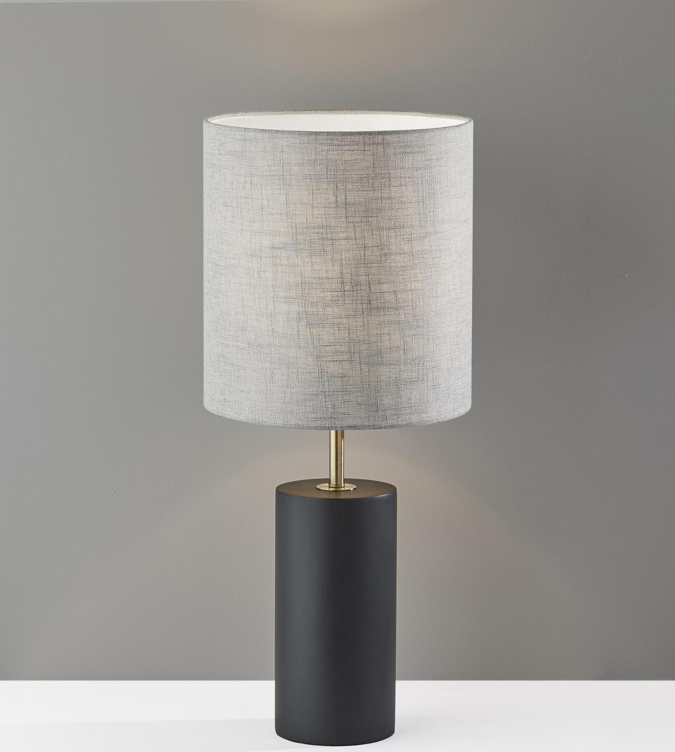 Adesso Dean Table Lamp， Black Poplar Wood with Antique Brass Accent