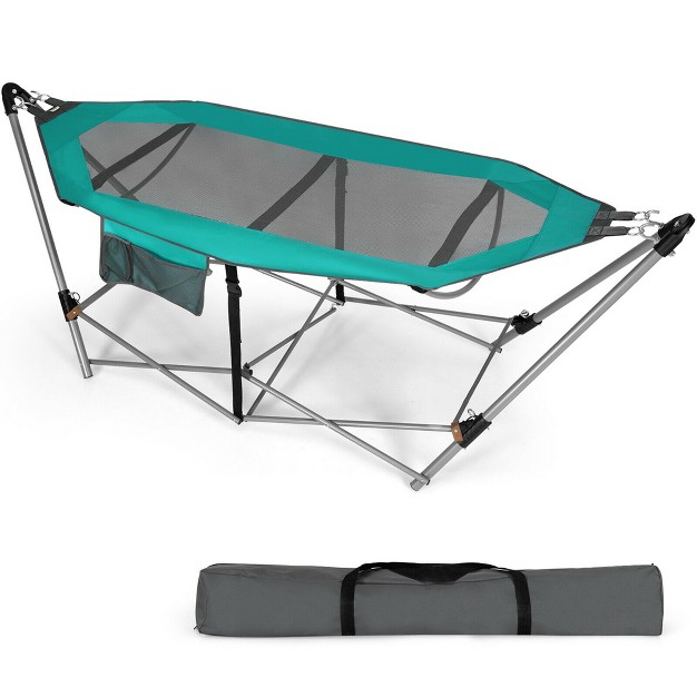 Costway Folding Hammock Indoor amp Outdoor Hammock With Side Pocket amp Iron Stand