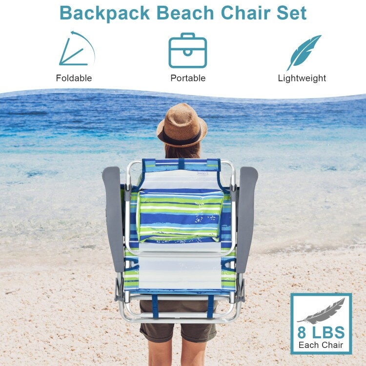 2 Packs 5 Position Outdoor Folding Backpack Beach Table Chair Reclining Chair Set   23.5\