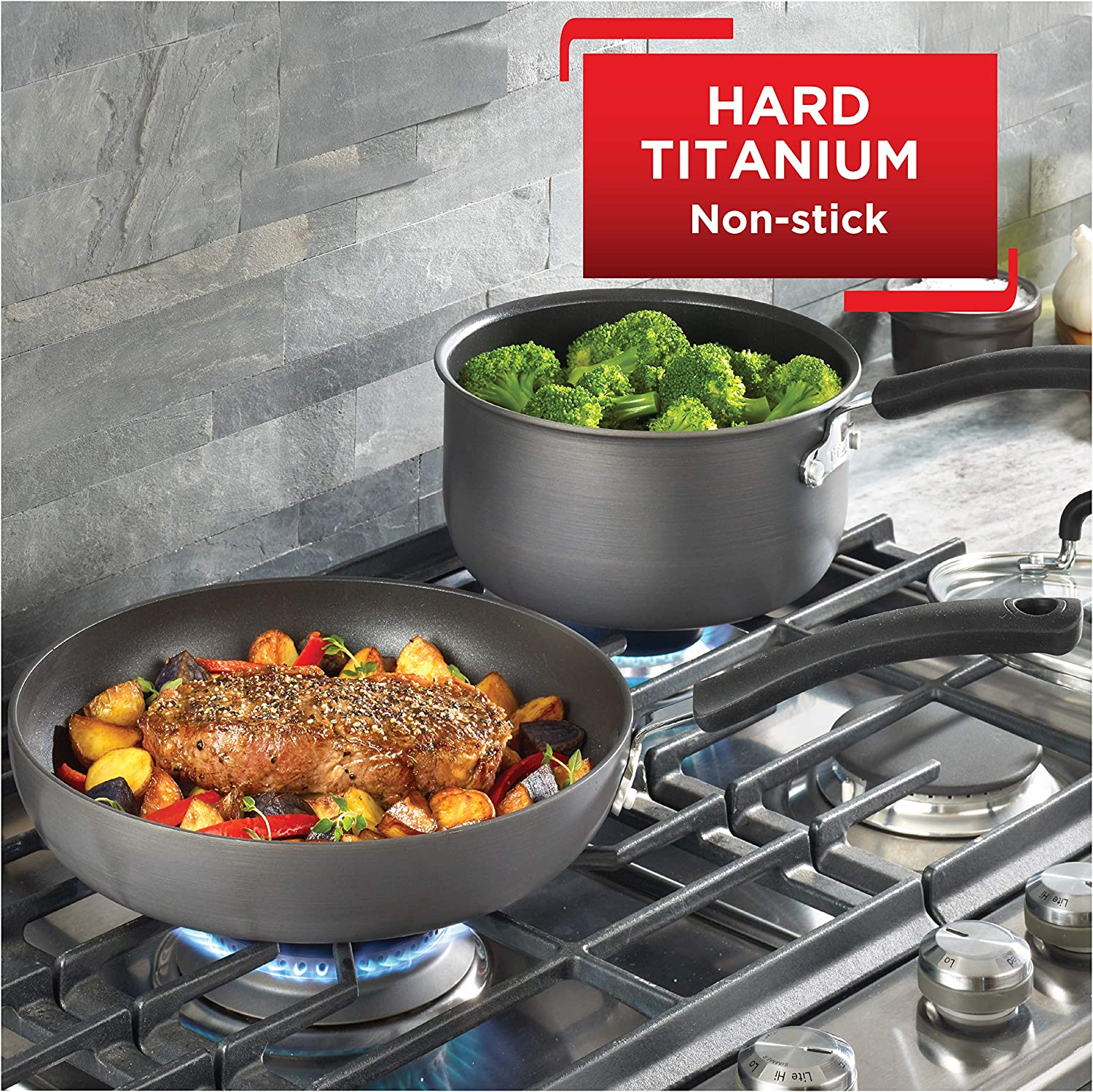 T-fal J145S2 Ultimate Hard Anodized， Nonstick 16 In. x 13 In. Roaster with Rack， Black， ， 16 Inch x 13 Inch， Grey