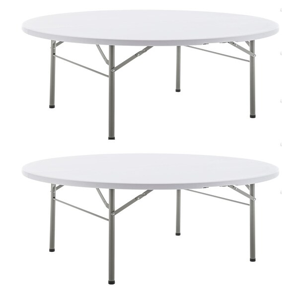 White 5 Ft 60inch Round Plastic Folding Table For Dining Wedding Party Events Kitchen，Set of 2