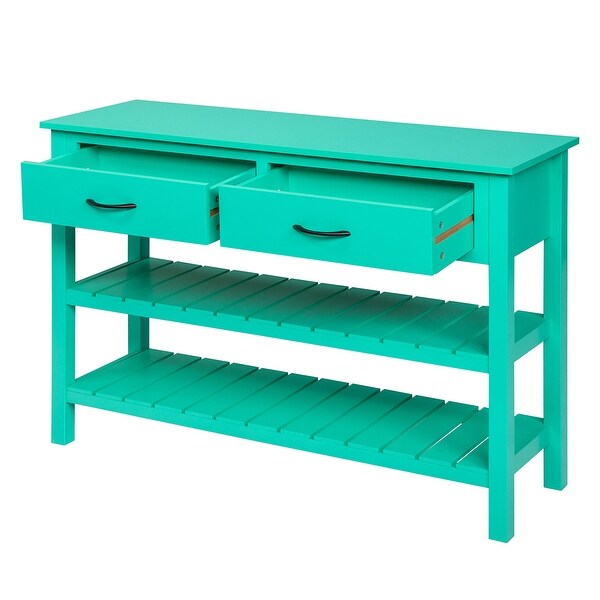 3-Tier Console Table with 2 Drawers， Sofa Table with Storage Shelves