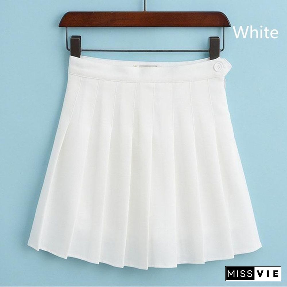 Women School Girls A-line Dress Summer Girls A Lattice Short Dress High Waist Pleated Tennis Skirt Uniform with Inner Shorts