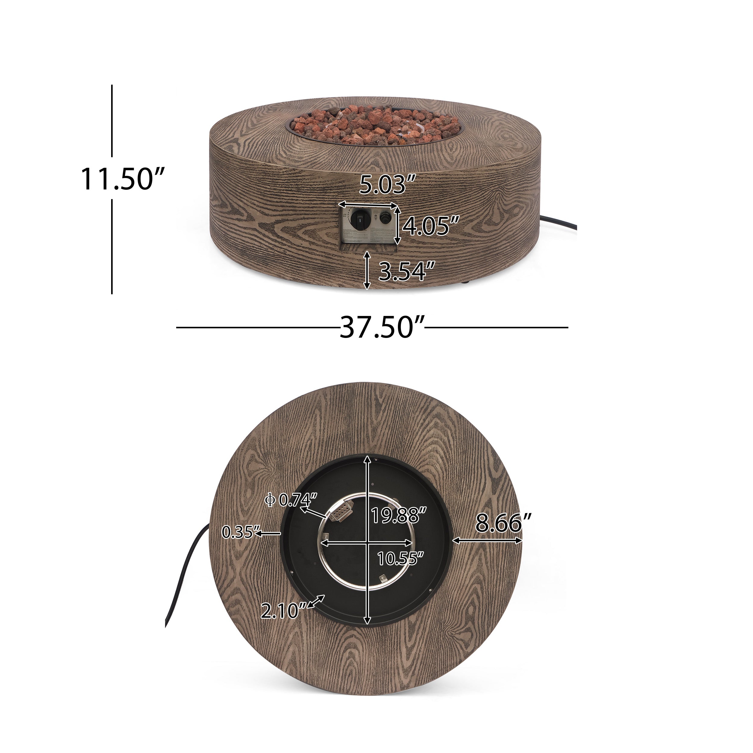 Bremen Outdoor 50,000 BTU Lightweight Concrete Circular Fire Pit (No Tank Holder), Brown Wood Pattern