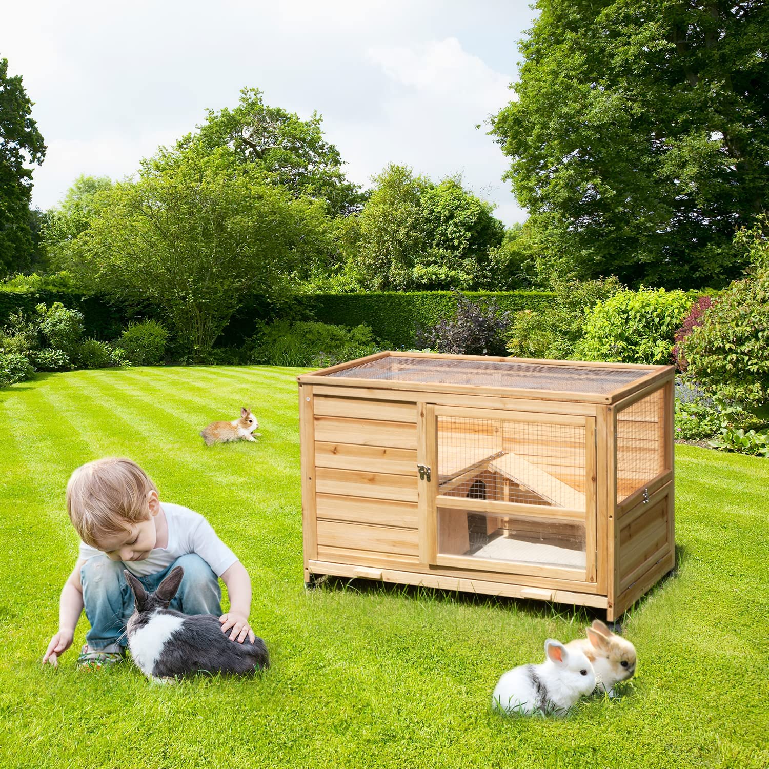 Yoleny Rabbit Hutch Wooden Bunny Hutch Indoor Rabbit Cage Outdoor， Guinea Pig Cage Hedgehog Cage Small Animal Cage