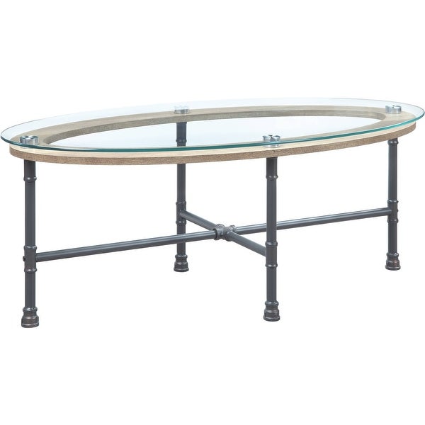 ACME Brantley Coffee Table in Clear Glass and Sandy Gray Finish