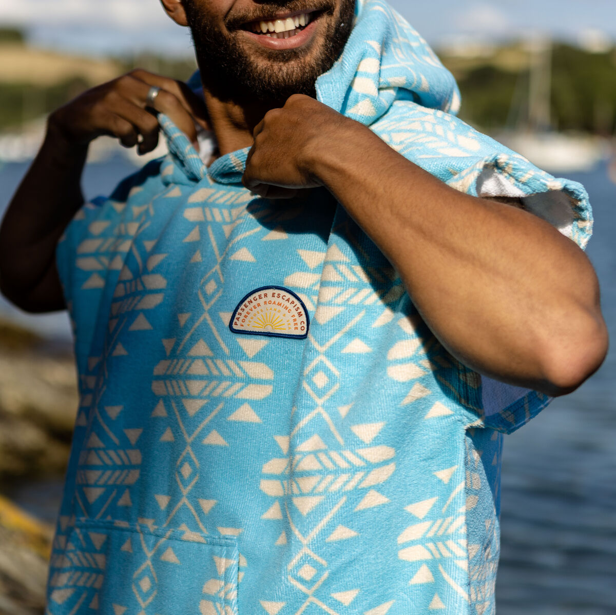 Baja Recycled Towel Poncho - Blue Coast