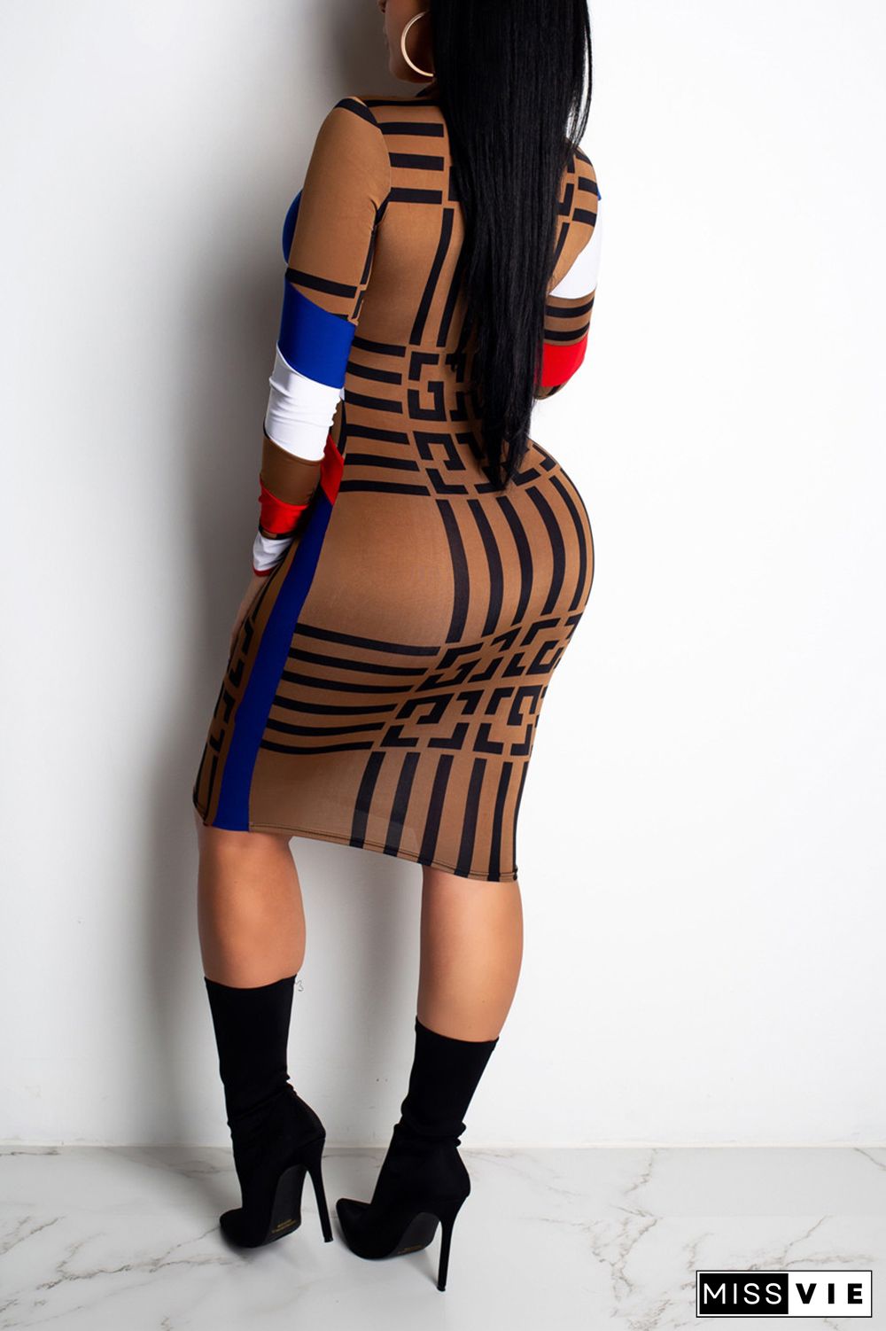 Multi-color Sexy Patchwork Zipper Print Dress