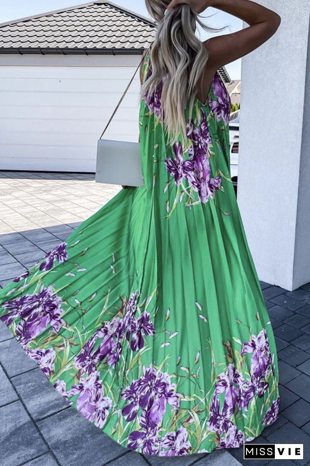 Life In Floral Pleated Halter Neck Maxi Dress