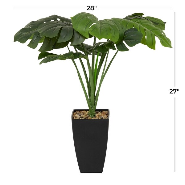 Green Faux Foliage Monstera Artificial Plant with Realistic Leaves and Black Tapered Pot