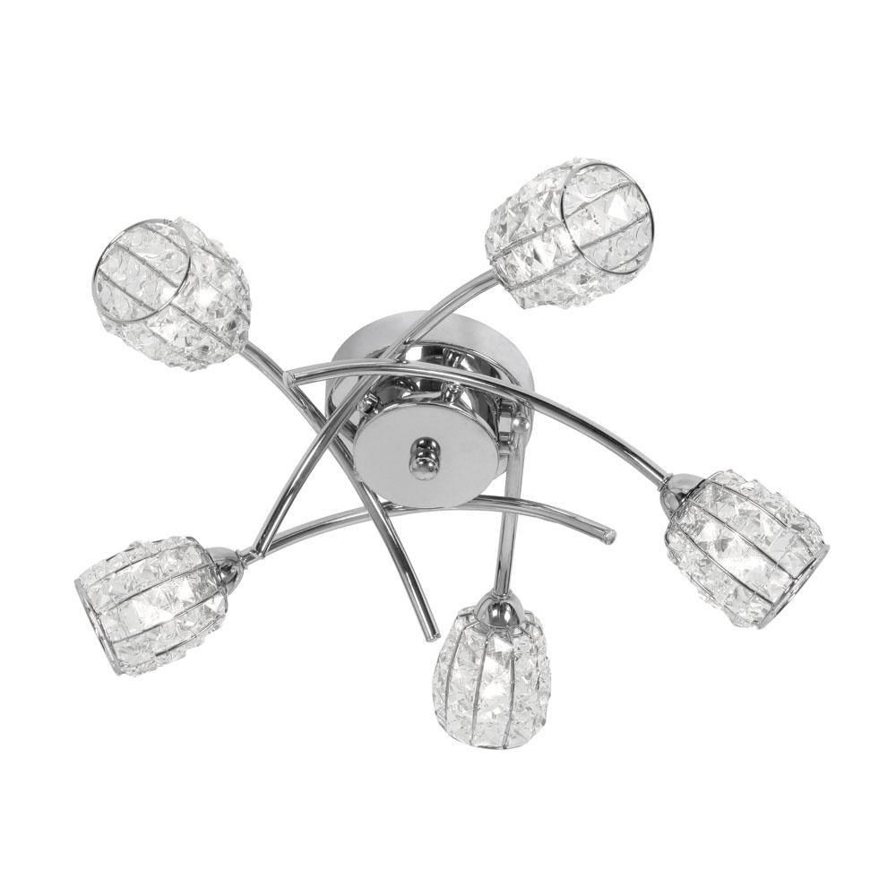 Oaks 5157/5 CH Naira Polished Chrome 5 Lamp Semi Flush with Crystal Bead Shades