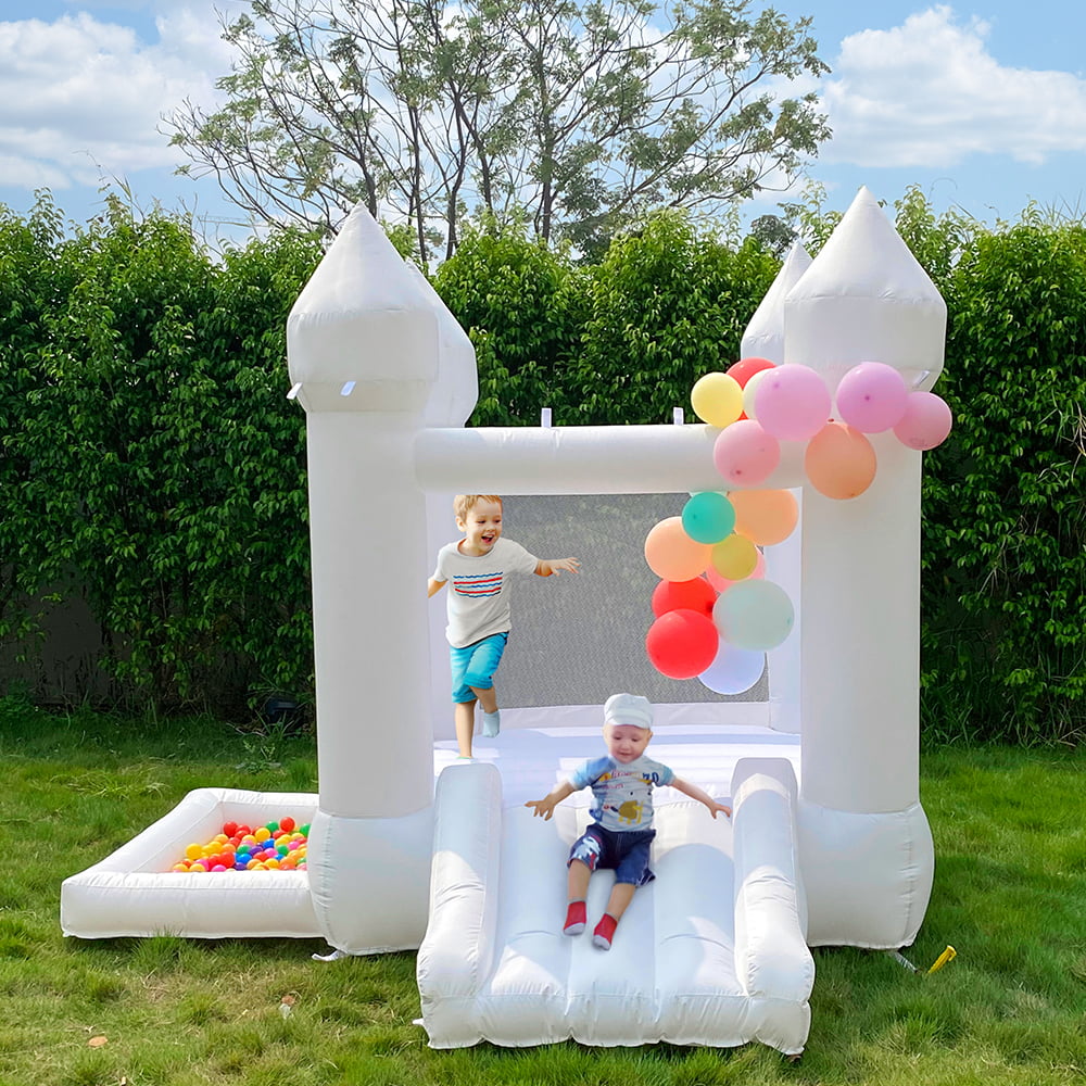Connsann White Bounce House with Air Blower White Bouncy Castle with Slide and Ball Pit for Home Birthday Party Gift for Kids/Toddler (9x9FT White)