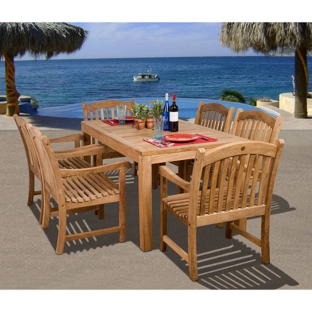 Oslo 7pc Patio Teak Wood Rectangular Dining Set International Home Miami