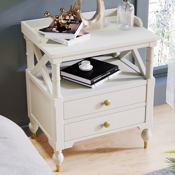 Modern White 2 Drawer Nightstand