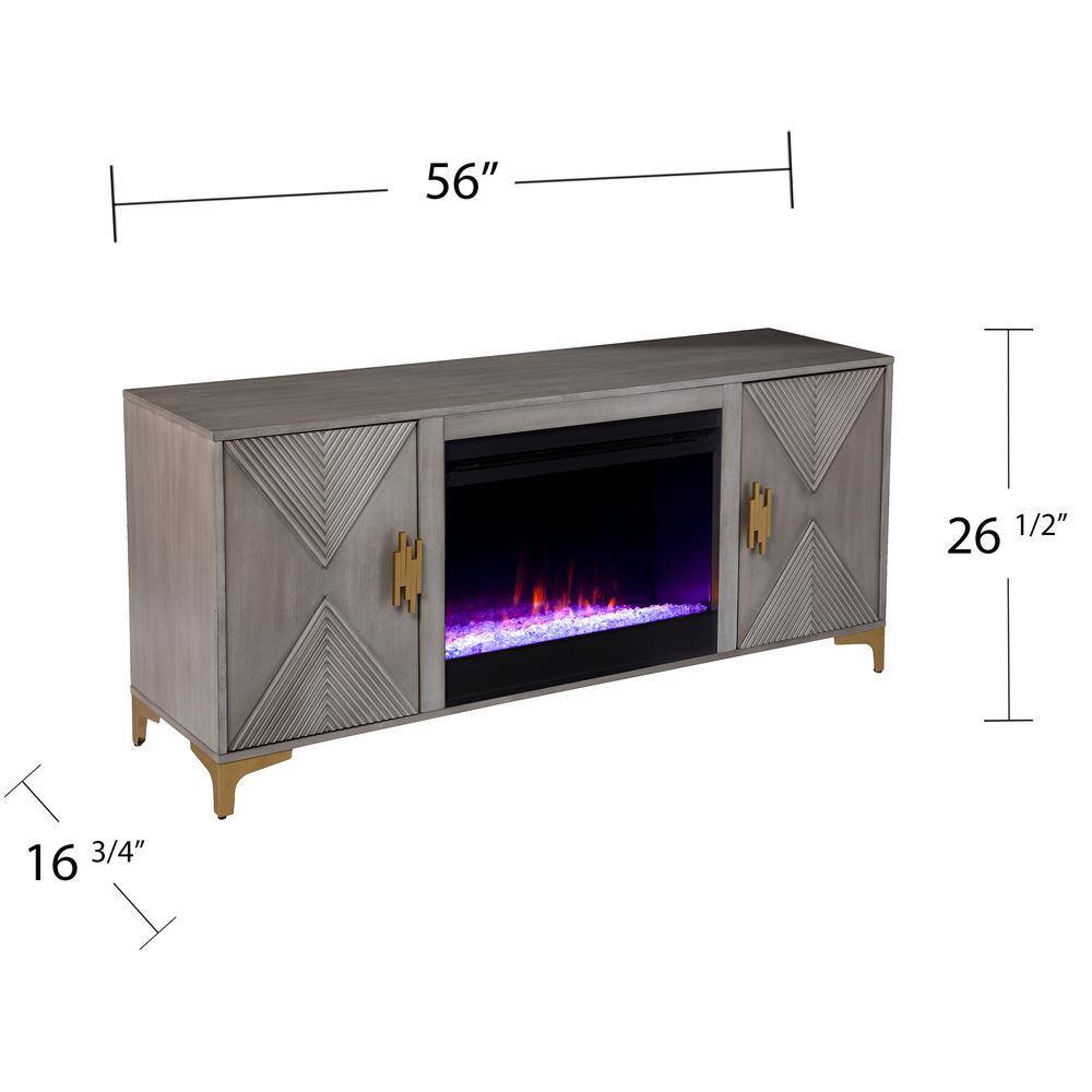 Southern Enterprises Breah 56 in. Color Changing Electric Fireplace in Graywashed and Gold HD053820