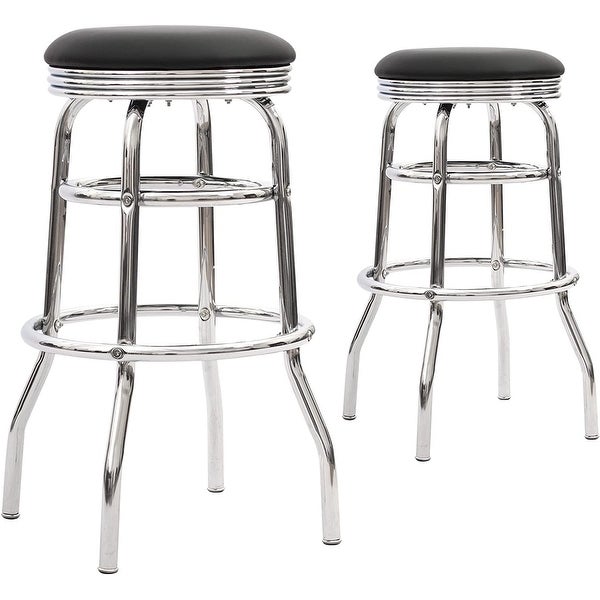 Faux Leather Backless Bar Stool with Chrome Frame， Set of 2，Black