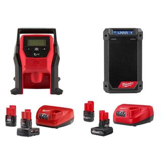 MW M12 Inflator Kit wM12 BluetoothAMFM Jobsite Radio w 4.0 Ah and 2.0 Ah Battery Packs wM12 Starter Kit (2-Pack) 2475-20-48-59-2424-2951-20-48-59-2452S