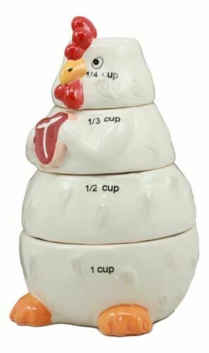 1 Ceramic Farm Hen Chicken With Steak Measuring Cups Set of 4 For Kitchen Baking EBR02